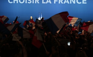 Les militants lors du meeting de Marine Le Pen au Parc des Expositions de Villepinte, le 1er mai 2017.