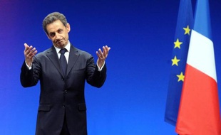 Nicolas Sarkozy le 28 février 2012 à Montpellier, à l'issue d'un meeting lors de sa campagne électorale