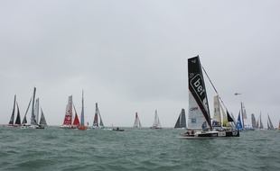 Illustration du départ de la course Transat Jacques Vabre (France-Brésil), le 7 novembre 2013 au Havre.