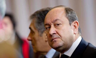 Bernard Squarcini, le 17 janvier 2012, à Paris lors de la conférénce de presse pour la remise du rapport sur les chiffres de la criminalité pour l'année 2011.