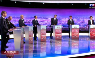 Les candidats de la primaire de la gauche lors du premier débat, jeudi 12 janvier.