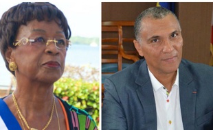 La nouvelle maire de Pointe-à-Pitre, Josiane Gatibelza, et l'ancien maire Jacques Bangou.