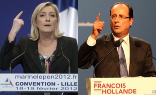 Montage de Marine Le Pen (Front national) et François Hollande (Parti socialiste)