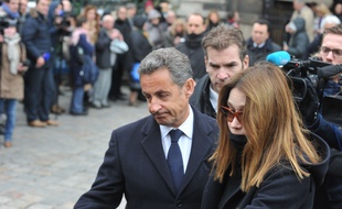 Nicolas Sarkozy et Carla Bruni aux obsèques e Jacques Chancel le 6 janvier 2015 à Paris