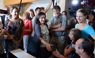 Ségolène Royal et Cécile Duflot à Poitiers, le 21 août 2012.
