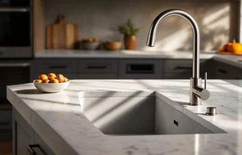 Cet automne, les cuisines chic misent sur cette matière inattendue pour sublimer l’évier (et on comprend pourquoi)