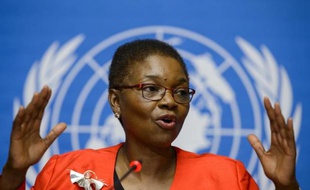 La sous-secrétaire générale des Nations Unies pour les Affaires Humanitaires, Valerie Amos, lors d'une conférence de presse le 16 septembre 2014 à Genève
