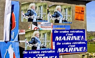Des affiches électorales du Front national. Illustration.
