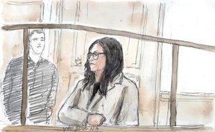 Croquis d'audience réalisé le 5 novembre 2014 dépeignant Yoo Som-Na, membre de la famille propriétaire du ferry dont le naufrage avait fait 300 morts en avril en Corée du Sud, où elle est recherchée depuis