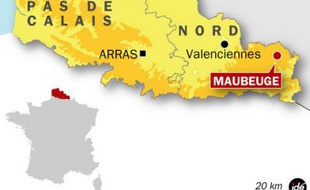Carte de localisation de Maubeuge, où une fillette de 5 ans est portée disparue, le 19 juin 2009.