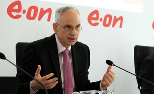 Johannes Teyssen, le patron du numéro un allemand de l'énergie EON, lors d'une conférence de presse le 9 mars 2016 à Essen, en Allemagne