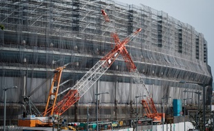 Le chantier du stade olympique de Tokyo, qui accueillera les Jeux célébrants la fin de la 32ème olympiade moderne, en 2020.