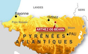 Carte de localisation d’Arthez-de-Béarn (Pyrénées-Atlantiques) après un nouveau contrôle anti-drogue dans un collège, le 10 février 2009.