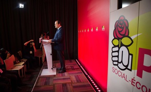 Jean-Christophe Cambadélis, premier secrétaire du Parti socialiste, au QG de son parti le 11 juin 2017, le soir du premier tour des législatives 2017. Ces élections marquent-elles la fin des partis traditionnels.