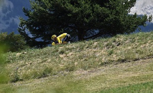 Julian Alaphilippe dans une descente de col lors du Tour de France.