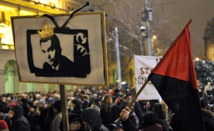 Manifestation contre la main mise de Viktor Orban sur lse médias en janvier 2011 en Hongrie
