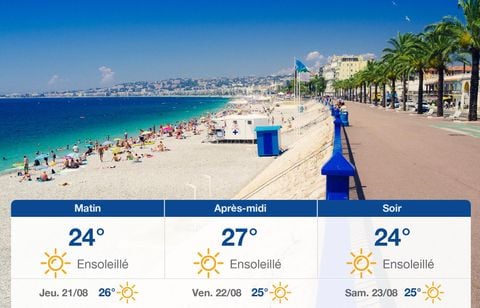 Prévisions météo du mercredi 20 août 2025 à Nice