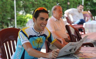 Le coureur espagnol Alberto Contador, lors de la journée de repos du Tour de France à Verbier, le 20 juillet 2009.