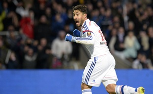 Lyon's French forward Nabil Fekir celebrates after scoring a goal during the French L1 football match Lyon (OL) vs Nantes (FCN) on February 22, 2015, at the Gerland stadium in Lyon. AFP PHOTO / JEAN-PHILIPPE KSIAZEK