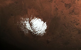 Détail d'une photo de la planète Mars prise par la sonde Mars Express le 25 février 2015, diffusée le 10 septembre par l'Agence spatiale européenne.
