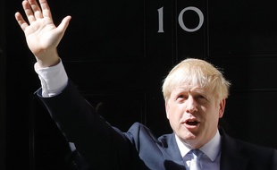 Boris Johnson, le 24 juillet 2019, alors qu'il vient de donner son premier discours comme Premier ministre.