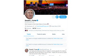 Twitter a bloqué le compte de Donald Trump pour 12 heures pour des «violations» de sa charte, après les violences à Washington le 6 janvier 2021.