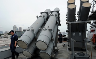 Des lanceurs de missiles Harpoon sur un navire américain en 2012 (illustration).