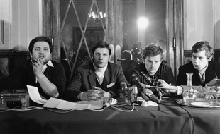 Alain Geismar, Jacques Sauvageot et Daniel Cohn-Bendit, le 11 mai 1968.