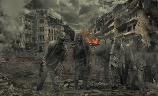 Une scène de chaos avec des zombies. Illustration.
