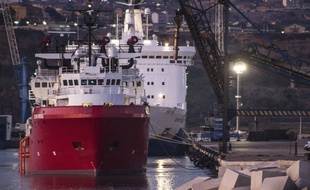 L'Ocean Viking à quai en Italie. (illustration)
