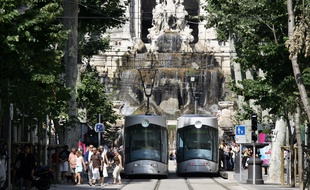 Deux tramways à Marseille.