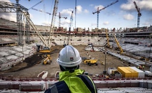 Lyon, le 9 décembre 2014. Vue du chantier du Stade des Lumière, futur antre de l'Olympique Lyonnais.