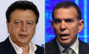 Le président de la fédération de football du Honduras Alfredo Hawit (à gauche) et le président de la fédération sud-américaine de football Juan Angel Napout