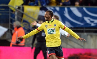 Sochaux, le 2 mars 2016. - Le Sochalien Moussa Sao, auteur d'un doublé face à FC Nantes quart de finale de Coupe de France. Le club de Ligue s'impose finalement après prolongation (3-2).
