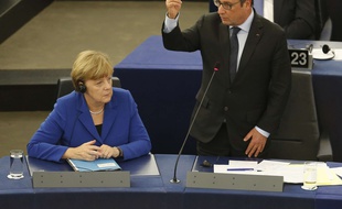 Angela Merkel et François Hollande se sont exprimés face aux députés européens mercredi 7 octobre 2015 à Strasbourg.