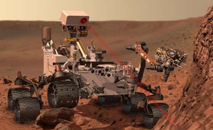 Un tir laser du rover Curiosity sur Mars.
