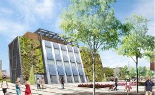 Le pavillon Alsace sera doté d'une façade végétale et d'un mur de panneaux solaires.