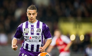 Wissam Ben Yedder, auteur du but vainqueur du TFC contre Reims en Ligue 1, le 8 mars 2014 au Stadium de Toulouse.