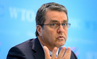 Le directeur général de l'Organisation mondiale du Commerce (OMC) Roberto Azevedo lors d'une conférence de presse en avril 2016 au siège de l'OMC