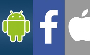 Les logos d'Android, de Facebook et d'Apple.
