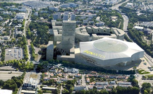 Image de synthèse aérienne du projet de stade du FC Nantes.
