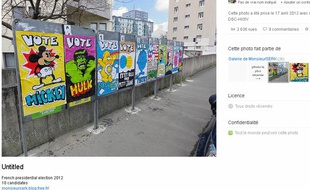 Capture d'écran de la page Flickr de l'artiste Monsieur Serk sur laquelle se trouve son détournement d'affiches électorales.