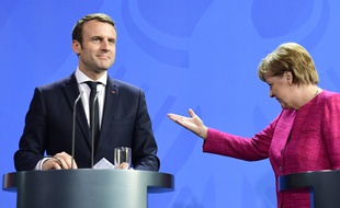 Emmanuel Macron et Angela Merkel lors d'une conférence de presse à Berlin, le 15 mai 2017.