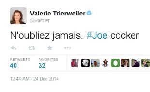 Le tweet de Valérie Trierweiler en hommage au chanteur Joe Cocker.