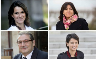 Montage photo d'Aurélie Filippetti, Anne Hidalgo, Pascal Cherki et Najat Vallaud-Belkacem, qui soutiennent chacun un candidat différent à la primaire organisée par le PS.