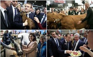 Emmanuel Macron, Laurent Wauquiez et Anne Hidalgo au Salon de l'agriculture 2019.