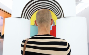 Strasbourg le 12 juin 2014. l(artiste Daniel Buren inaugure son exposition et ses travaux in situ au musee d'art moderne de Strasbourg.