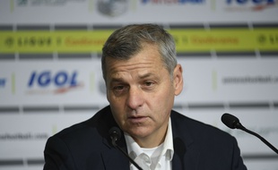 Bruno Genesio, l'entraîneur de l'Olympique Lyonnais, en conférence de presse, le 10 octobre 2017.