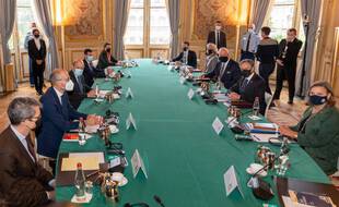 Rencontre entre le ministre des Affaires étrangères Jean-Yves Le Drian et son homologue américain Antony Blinken, à Paris le 5 octobre 2021.