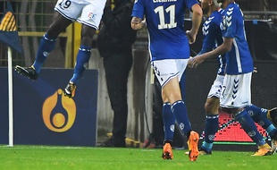Stéphane Bahoken, buteur lors de la victoire du RCS contre l'ASSE en Coupe de la Ligue